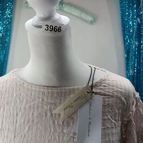 NWT Chelsea & Theodore Women SZ XS Taupe Striped Blouse Flutter Sleeves $68 MSRP - Picture 2 of 13